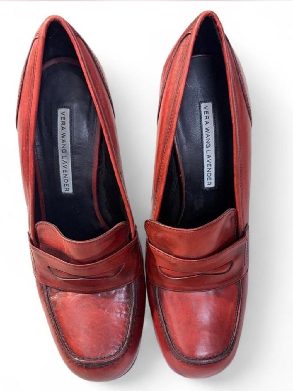 Red stiletto Penny Loafers  by Lavender Vera Wang